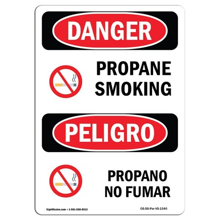 Signmission OSHA Sign, Propane No Smoking W/ Symbol, 24in X 18in Aluminum, 18" W, 24" L, Bilingual Spanish OS-DS-A-1824-VS-1540